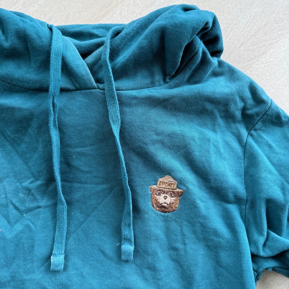 Green Hoodie with Smokey Bear Embroidery and Design